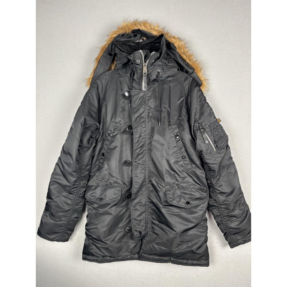 Alpha Industries Parka Mens Small Black N-3B Extreme Cold Weather Fur Hood